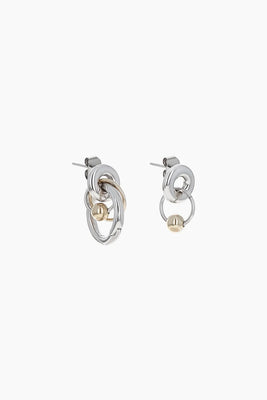 Justine Clenquet Isla earrings silver-tone pale gold mismatched earrings | pipe and row