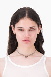 Justine Clenquet Moira silver-tone thin link chain crystal pendant necklace | pipe and row