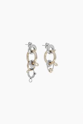 Justine Clenquet Pam mismatched earrings mixed gold silver palladium | Pipe and Row