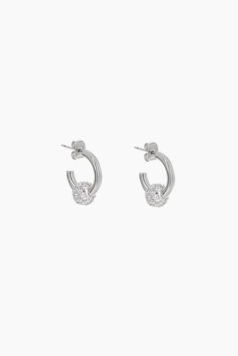 Justine Clenquet Sam hoops earrings rhinestone encrusted silver ball bead | Pipe and Row