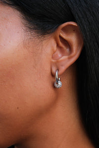 Justine Clenquet Sam hoops earrings rhinestone encrusted silver ball bead | Pipe and Row