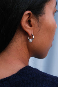 Justine Clenquet Sam hoops earrings rhinestone encrusted silver ball bead | Pipe and Row