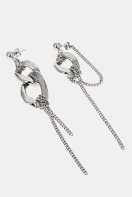 Justine Clenquet asymmetrical Betty oversized linked earrings dangling chain silver PIPE AND ROW