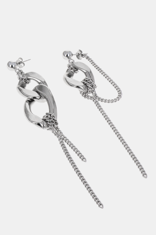 Justine Clenquet asymmetrical Betty oversized linked earrings dangling chain silver PIPE AND ROW