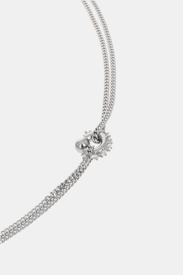 Justine Clenquet Moira silver-tone thin link chain crystal pendant necklace | pipe and row Seattle
