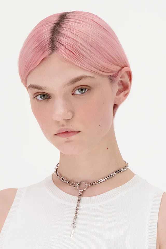Justine Clenquet half curb half cable chain hari silver necklace