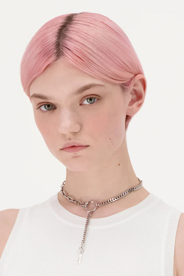 Justine Clenquet half curb half cable chain hari silver necklace