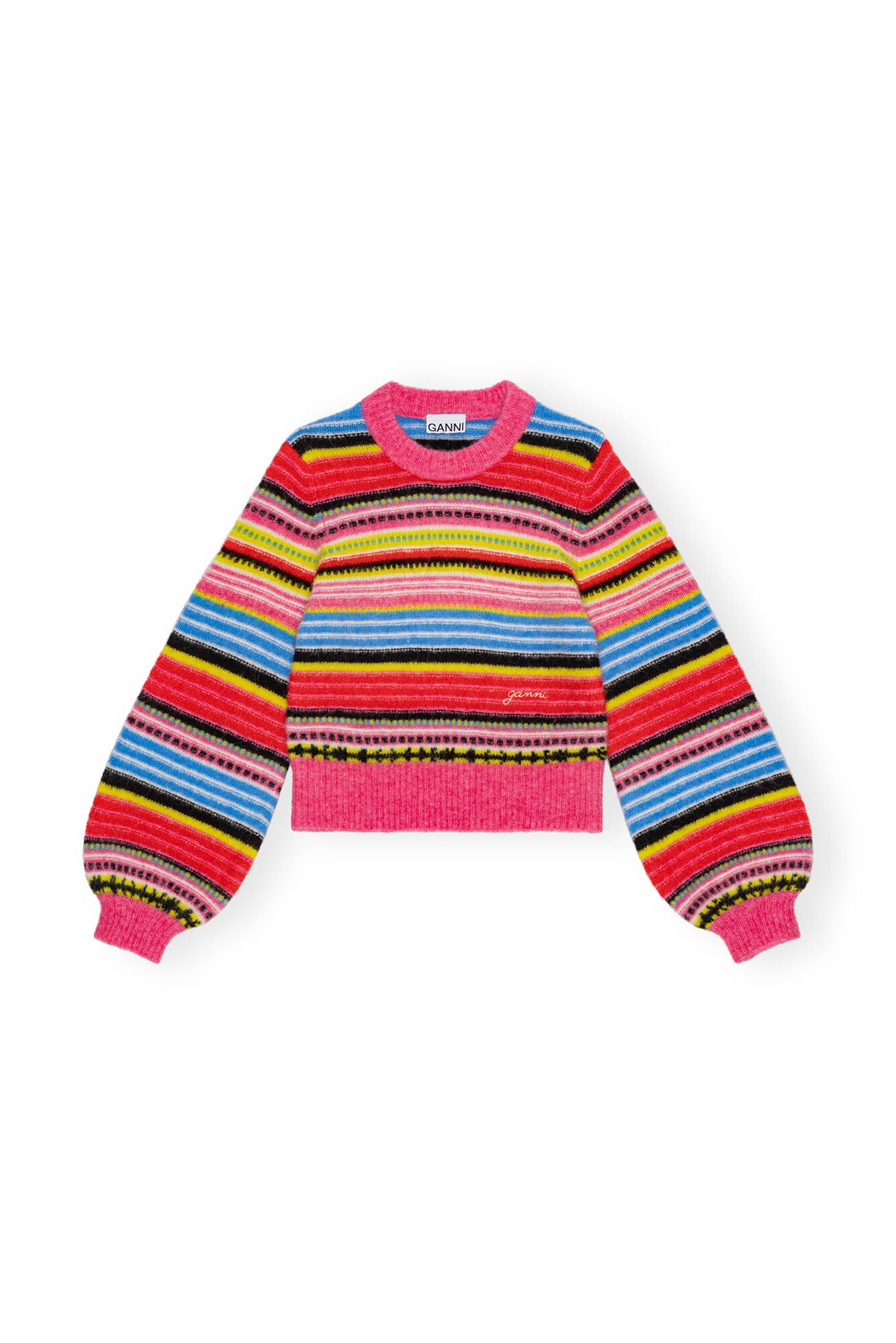 Ganni colorful soft wool stripe o-neck crew sweater | Pipe and Row Seattle