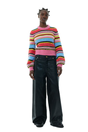 Ganni colorful soft wool stripe o-neck crew sweater | Pipe and Row Seattle