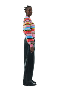 Ganni colorful soft wool stripe o-neck crew sweater | Pipe and Row Seattle