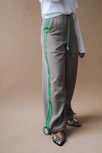 KkCo Sport wide leg trousers ash grey grosgrain green racer stripes | Pipe and Row