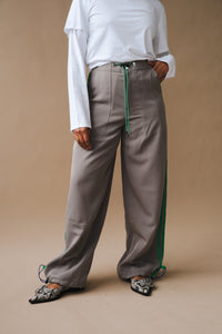 KkCo Sport wide leg trousers pant ash grey grosgrain green racer stripes | Pipe and Row