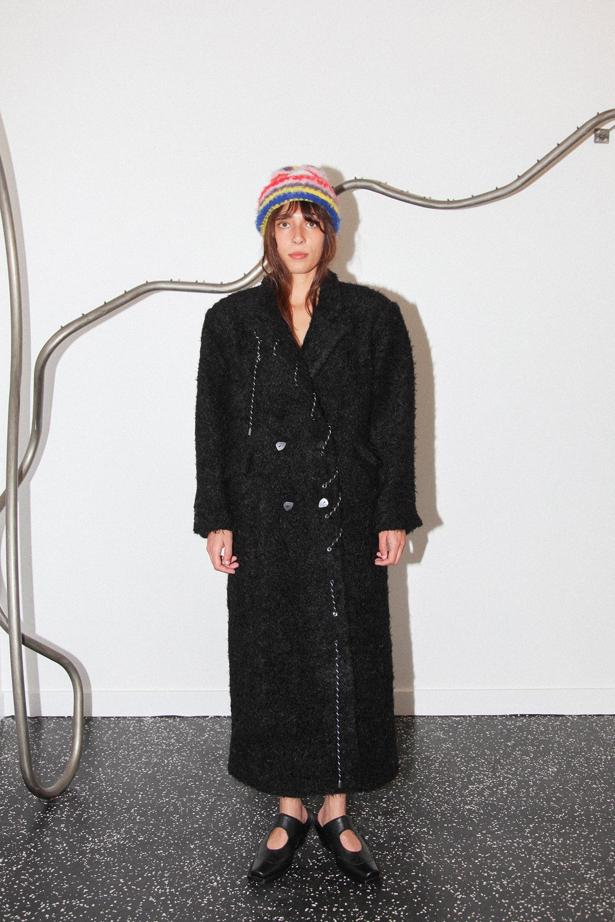 KkCo wool blend loop twill cord moss coat onyx KKCO365 PIPE AND ROW