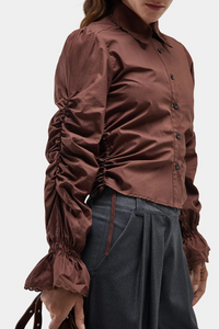 Laagam Sultana brown ruched button up shirt | Pipe and Row Seattle shopping
