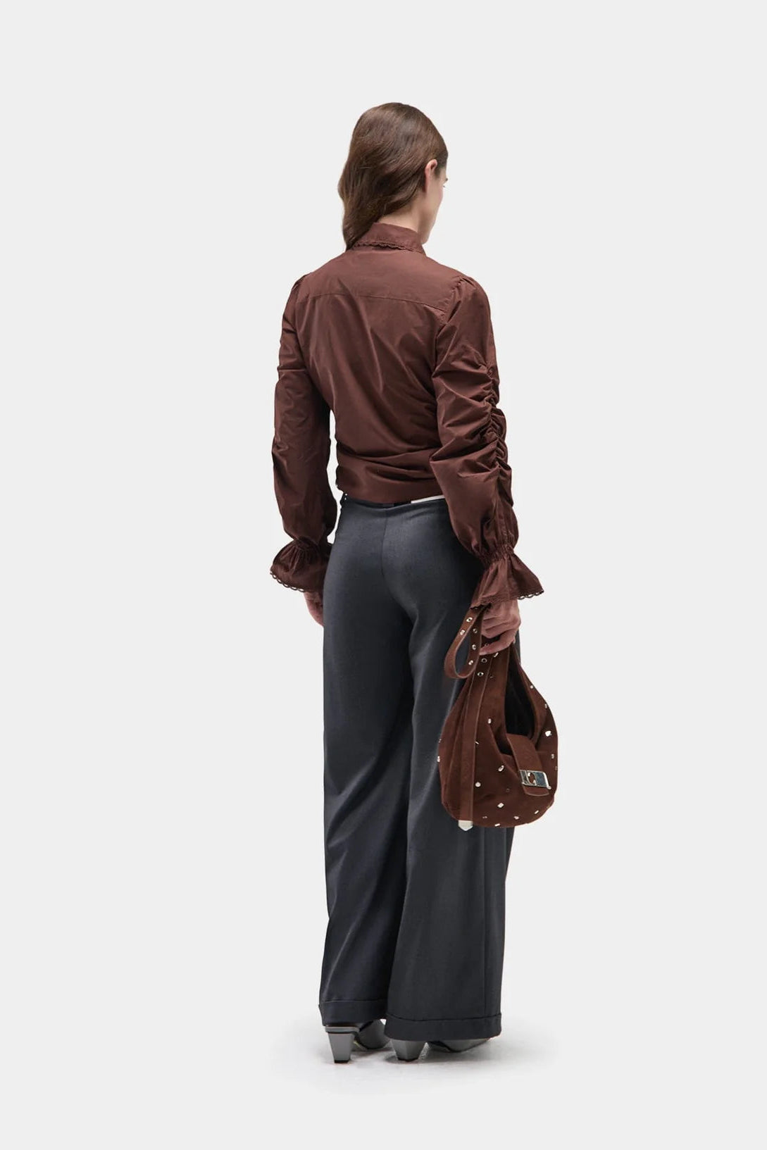 Laagam Sultana chocolate brown ruched button up shirt | Pipe and Row Seattle shopping