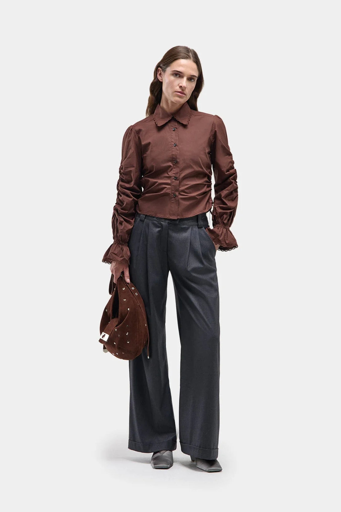 Laagam Sultana brown ruched button up shirt | Pipe and Row Seattle shopping Laagam Sultana brown ruched button up shirt | Pipe and Row Seattle shopping
