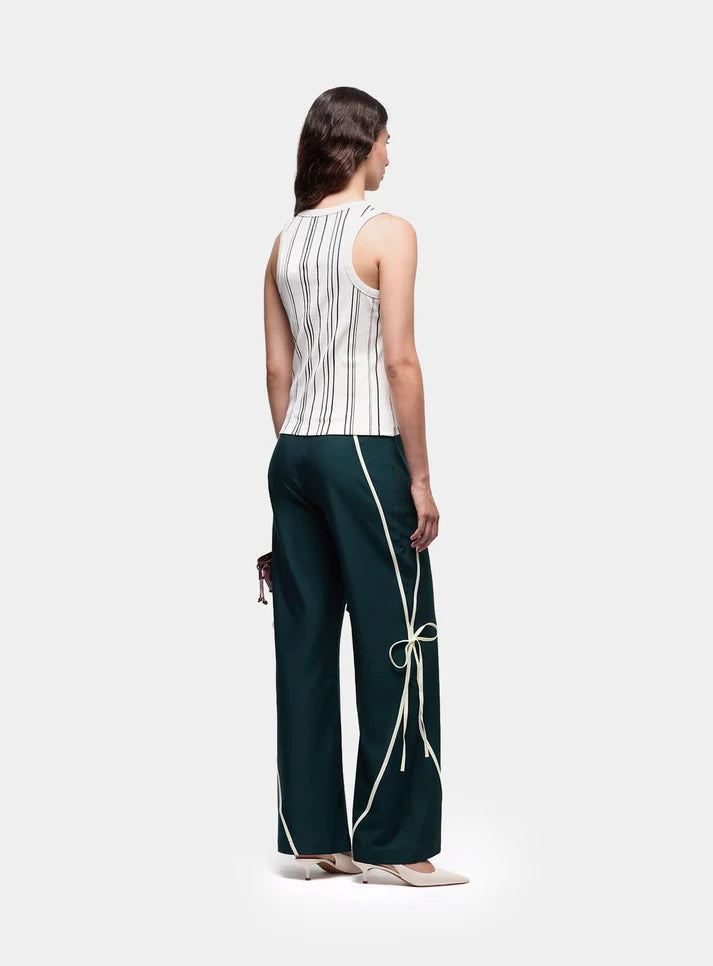 Laagam Vicky track pants dark green white contrast piping | Pipe and Row