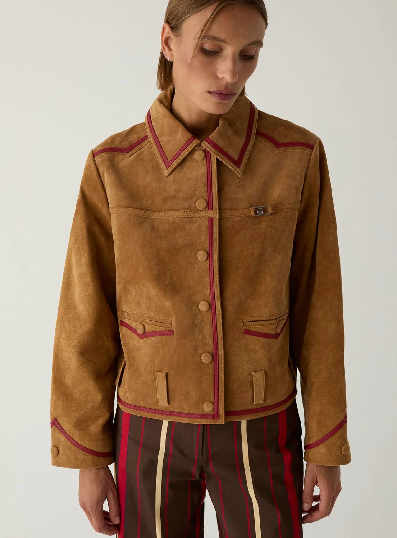 Laagam camel Aveline suede short jacket red | Pipe and Row Seattle