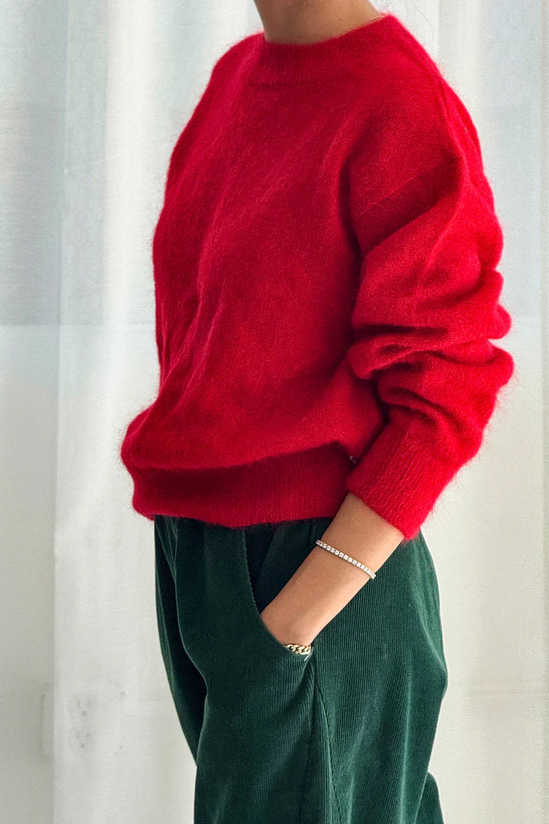 Le Bon Finn mohair crewneck sweater round red | Pipe and Row