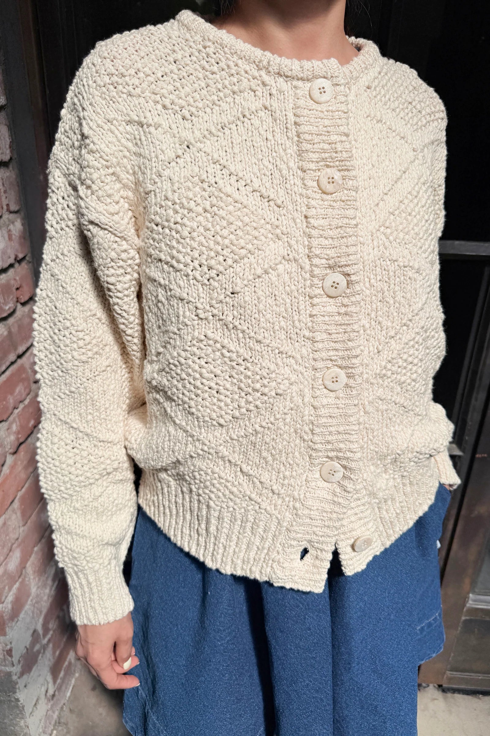 Le Bon Mason cotton cardigan sweater naturel cream | Pipe and Row Seattle