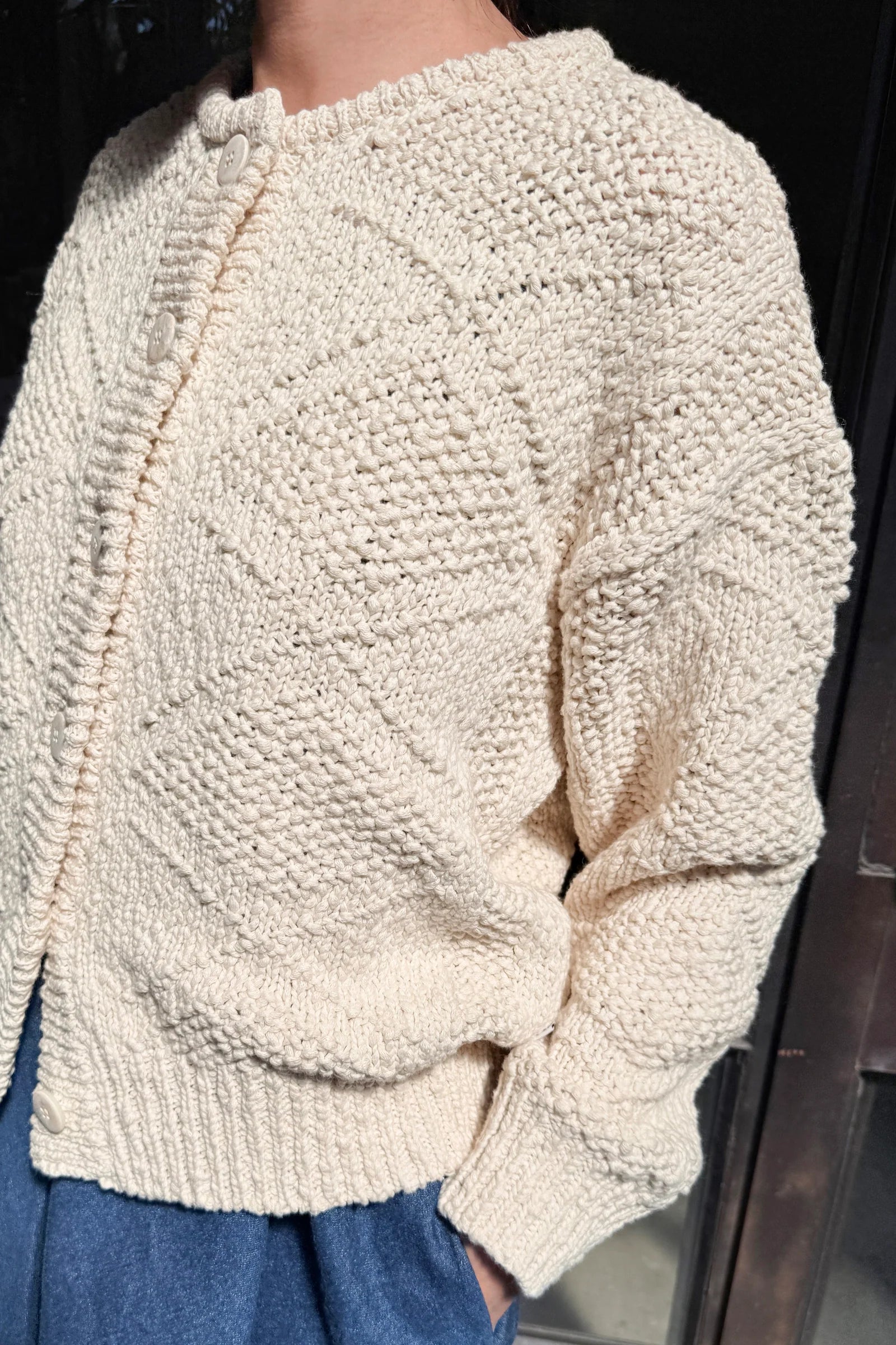 Le Bon Mason cotton cardigan sweater naturel cream | Pipe and Row Seattle