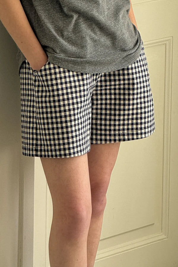 Le Bon Shoppe City denim shorts navy blue white gingham | Pipe and