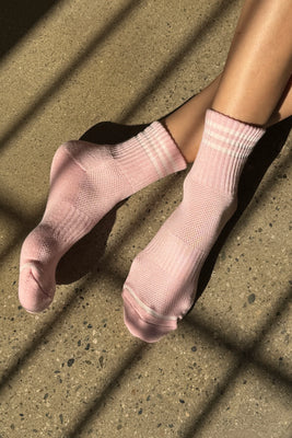 Le Bon Shoppe Girlfriend socks peony light pink white stripes | Pipe and Row