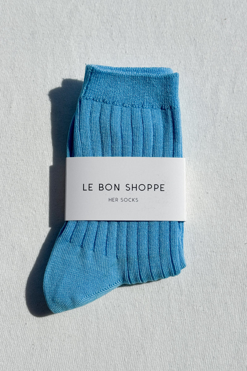Le Bon Shoppe Her socks ankle knit rib socks blue water| Pipe and Row Seattle