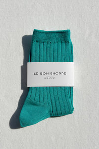 Le Bon Shoppe Her socks ankle knit rib socks turquoise blue green| Pipe and Row