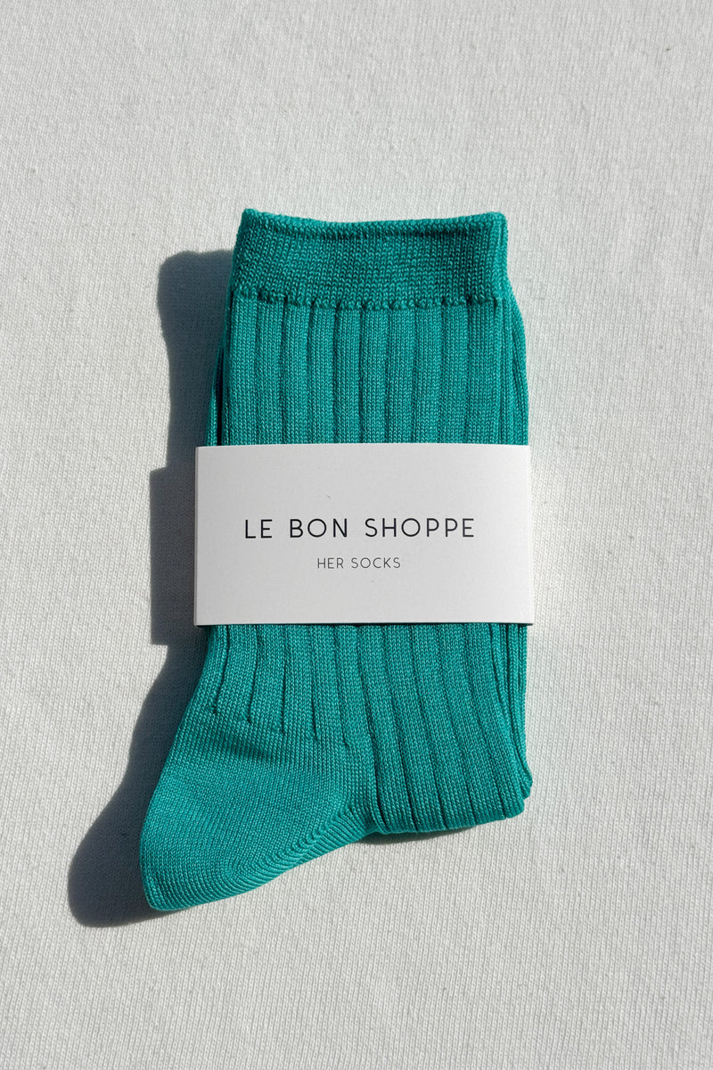 Le Bon Shoppe Her socks ankle knit rib socks turquoise blue green| Pipe and Row