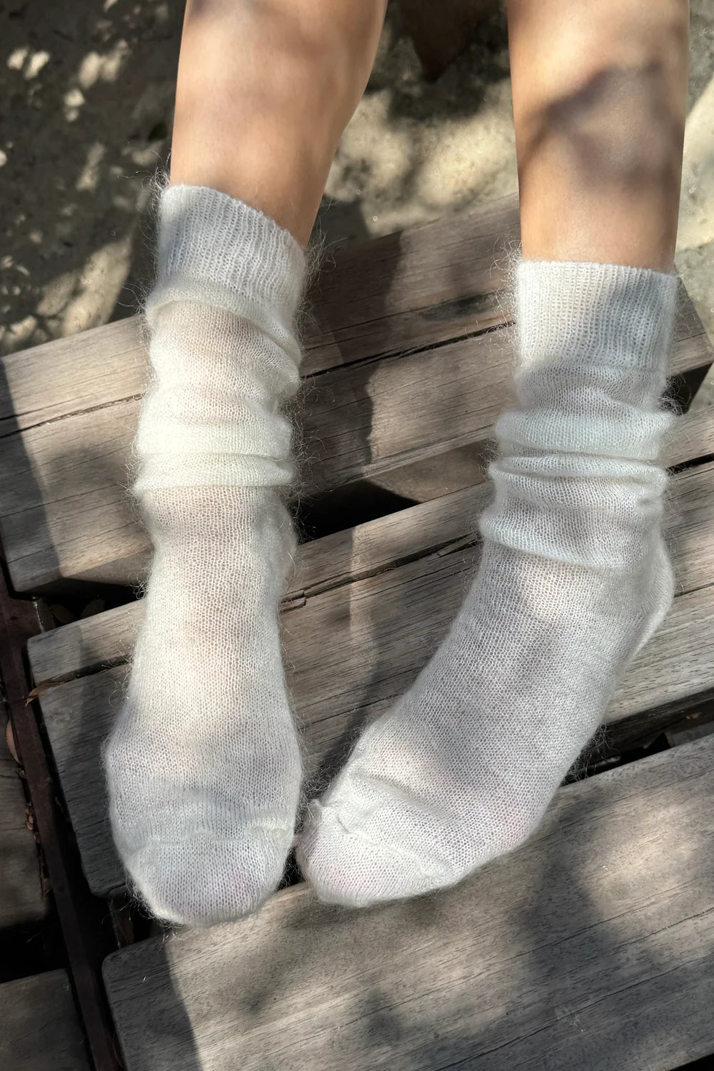 Le Bon Shoppe Mohair Veil Socks in cream.