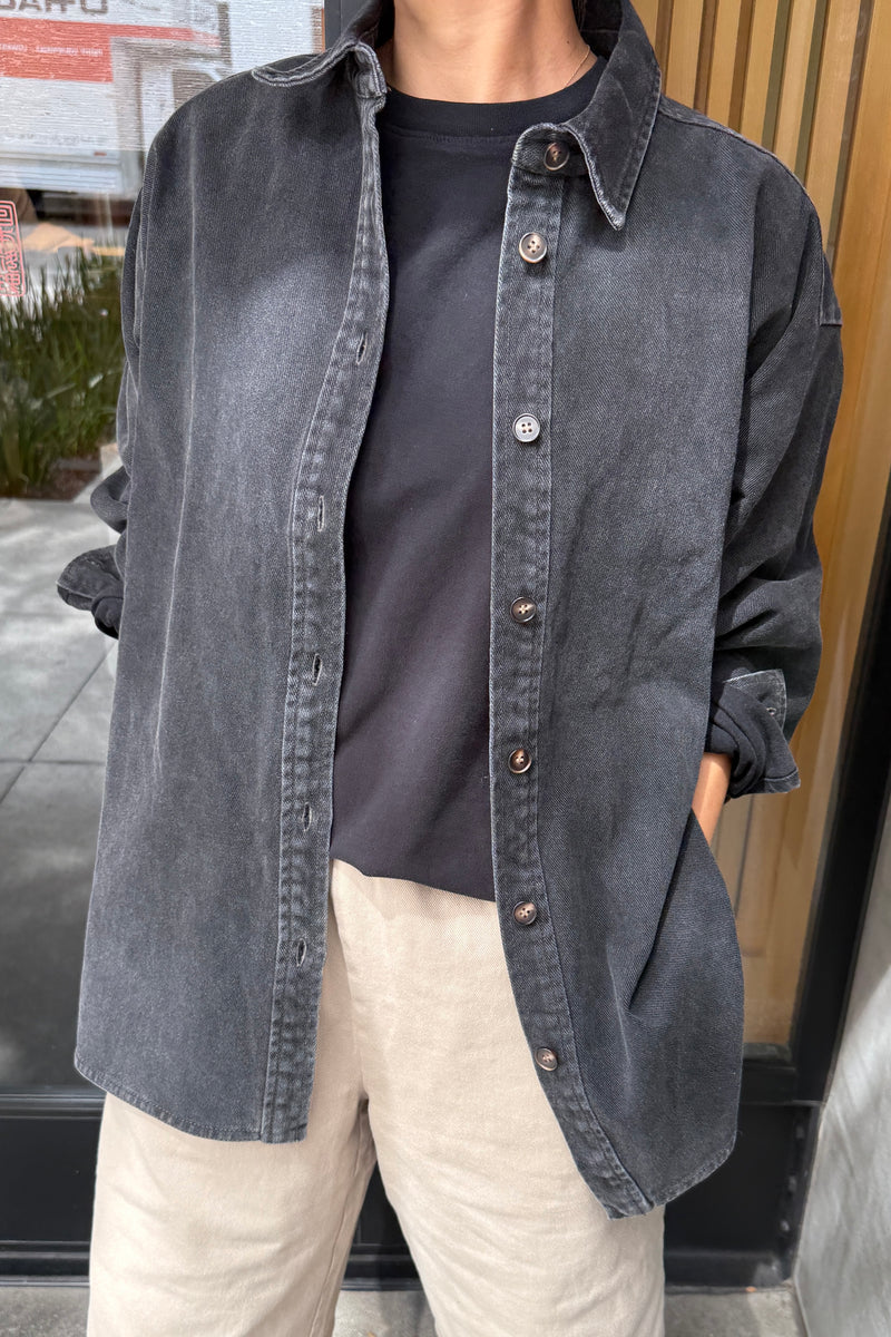 Le Bon Shoppe Theo heavy denim  jean shirt jacket washed black denim | Pipe and Row Seattle
