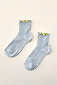 Le Bon Shoppe baby rib, petite ruffled modal socks baby blue yellow lettuce-edge | Pipe and Row