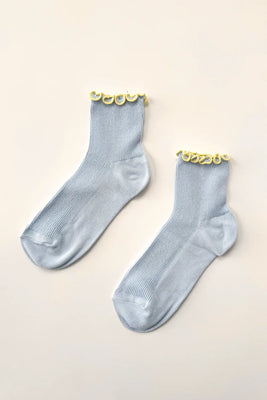Le Bon Shoppe baby rib, petite ruffled modal socks baby blue yellow lettuce-edge | Pipe and Row