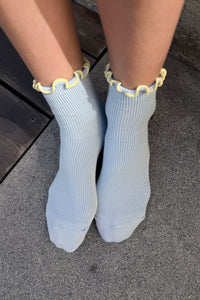 Le Bon Shoppe baby rib, petite ruffled modal socks baby blue yellow lettuce-edge | Pipe and Row Seattle