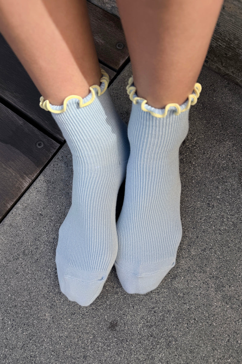 Le Bon Shoppe baby rib, petite ruffled modal socks baby blue yellow lettuce-edge | Pipe and Row Seattle