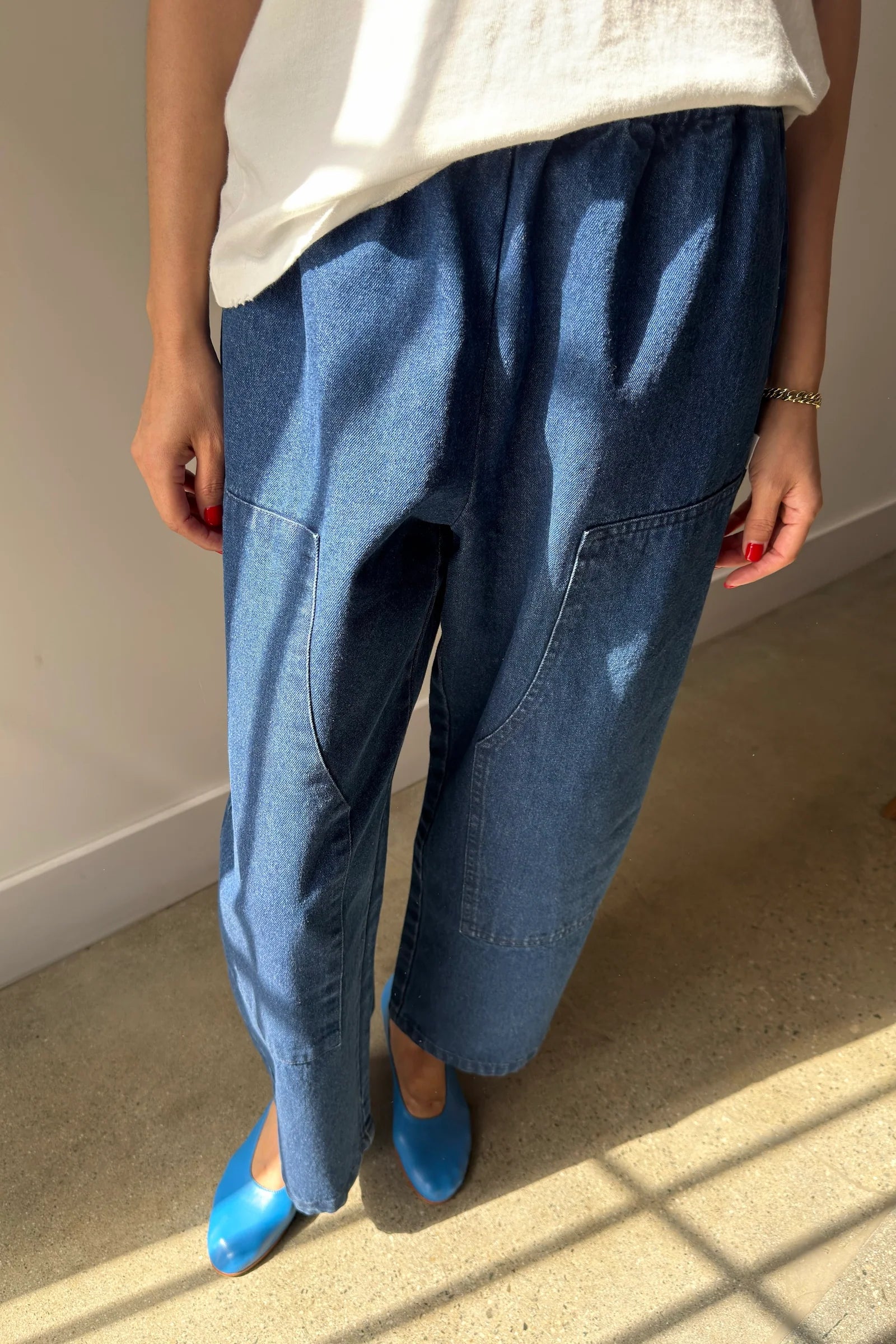 Le Bon Shoppe carpenter tapered Gardener's utility pant soft blue denim | Pipe and Row Seattle