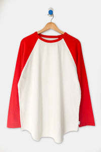 Le Bon Shoppe heavy cotton baseball raglan tee white red | Pipe and Row Seattle