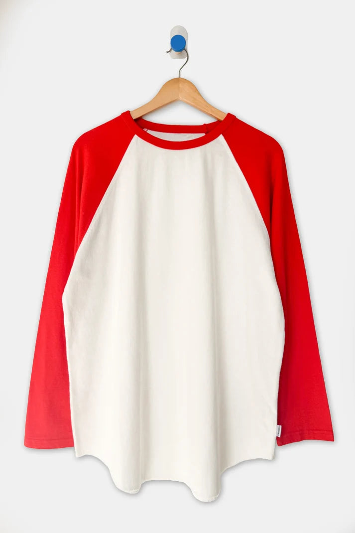 Le Bon Shoppe heavy cotton baseball raglan tee white red | Pipe and Row Seattle