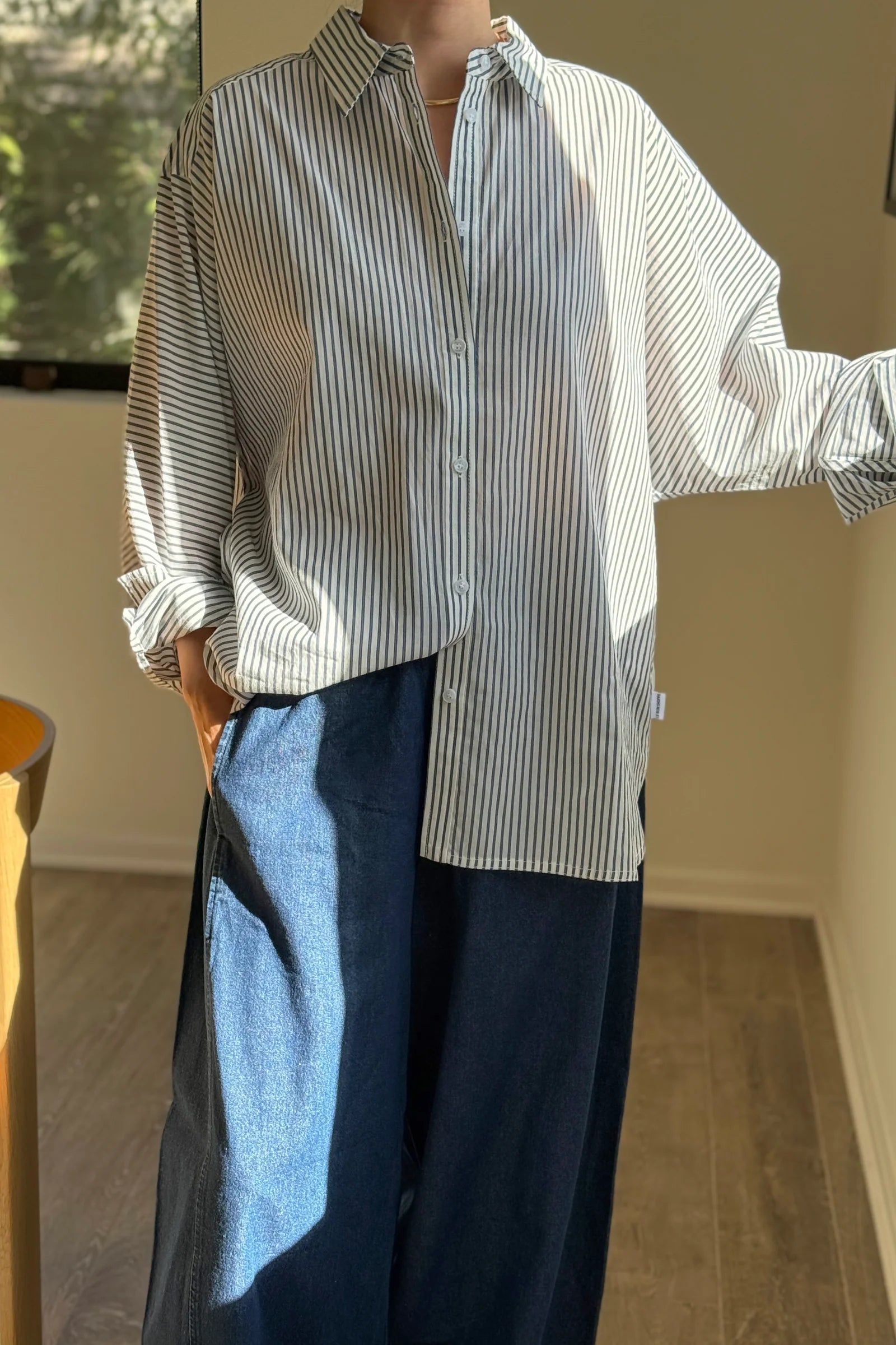 Le Bon Shoppe light weight Owen shirt denim white stripe slightly oversized | Pipe and Row