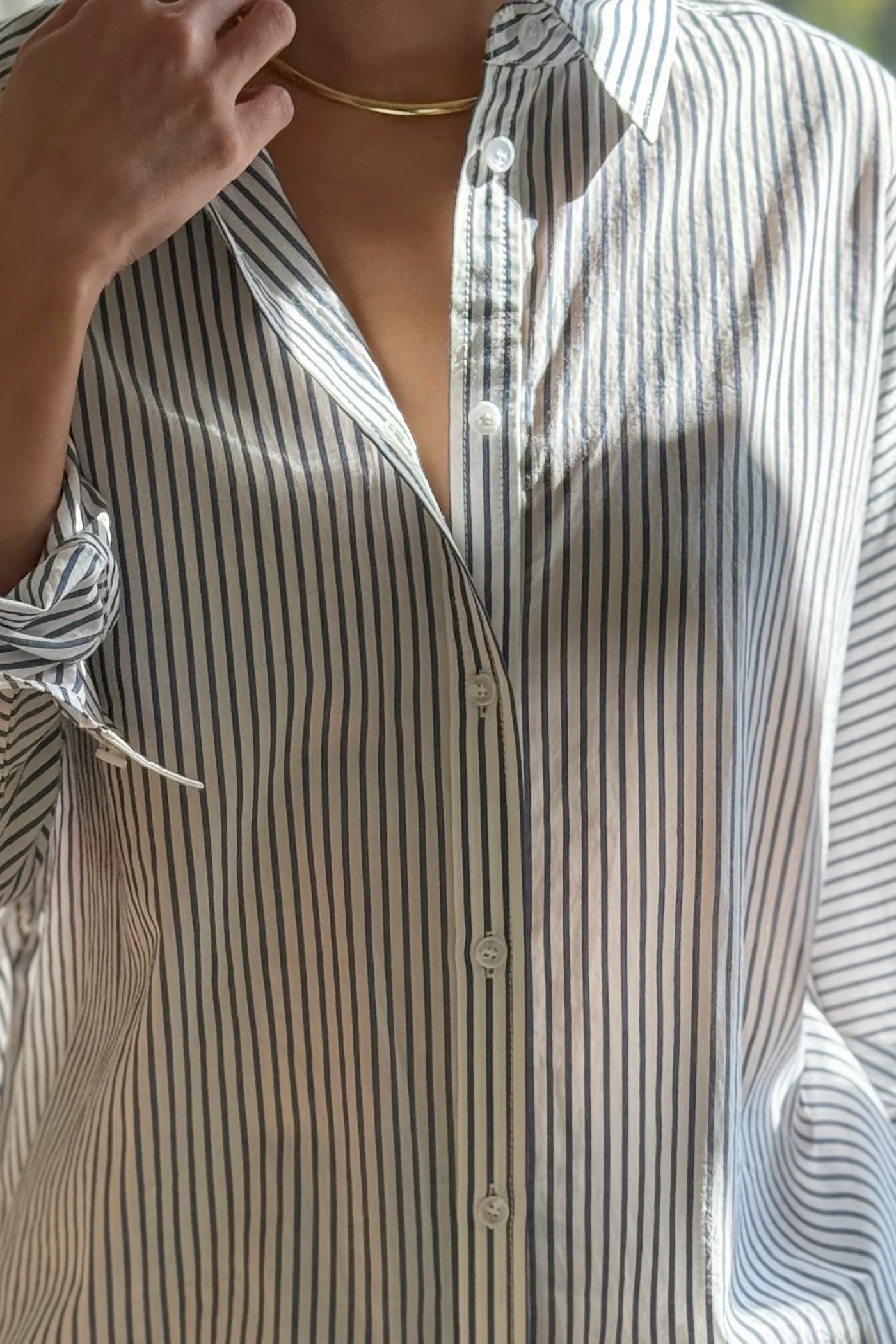 Le Bon Shoppe light weight Owen shirt denim white stripe slightly oversized | Pipe and Row Seattle