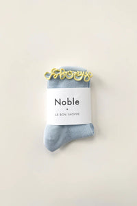 Le Bon Shoppe baby rib, petite ruffled modal socks baby blue yellow lettuce-edge | Pipe and Row Seattle