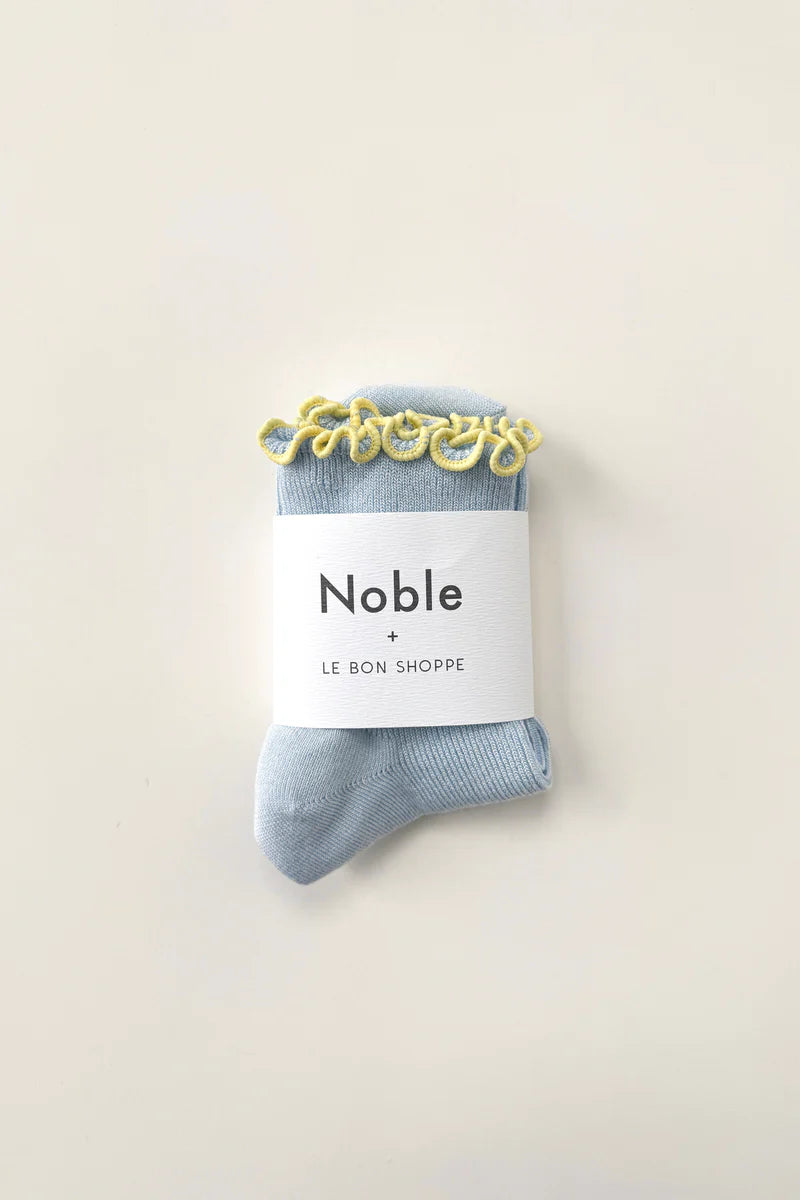 Le Bon Shoppe baby rib, petite ruffled modal socks baby blue yellow lettuce-edge | Pipe and Row Seattle