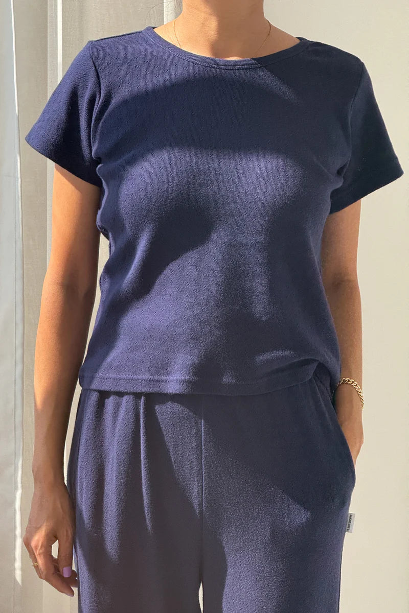 Le Bon Shoppe pointelle babe tee navy blue | Pipe and Row