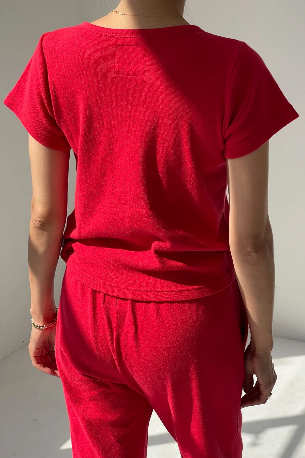 Le Bon Shoppe short sleeve pointelle babe tee red apple | Pipe and Row Seattle