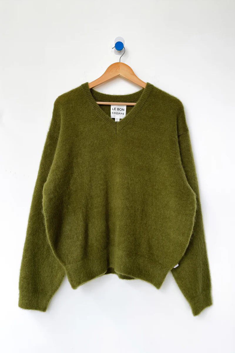 Le Bon Shoppe v-neck James Mohair sweater leaf green | Pipe and Row Seattle