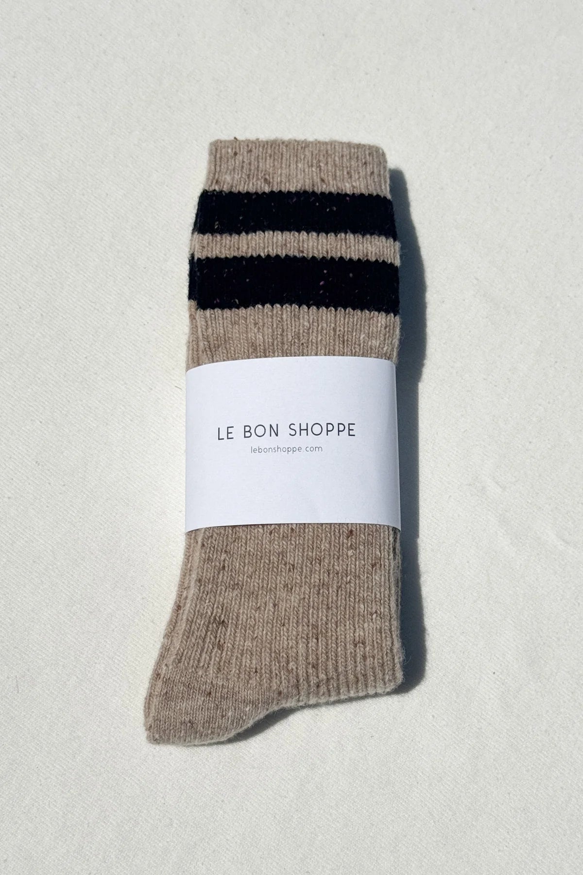 Le Bon Shoppe varsity snow socks speckled beige varsity black stripe | Pipe and Row Seattle