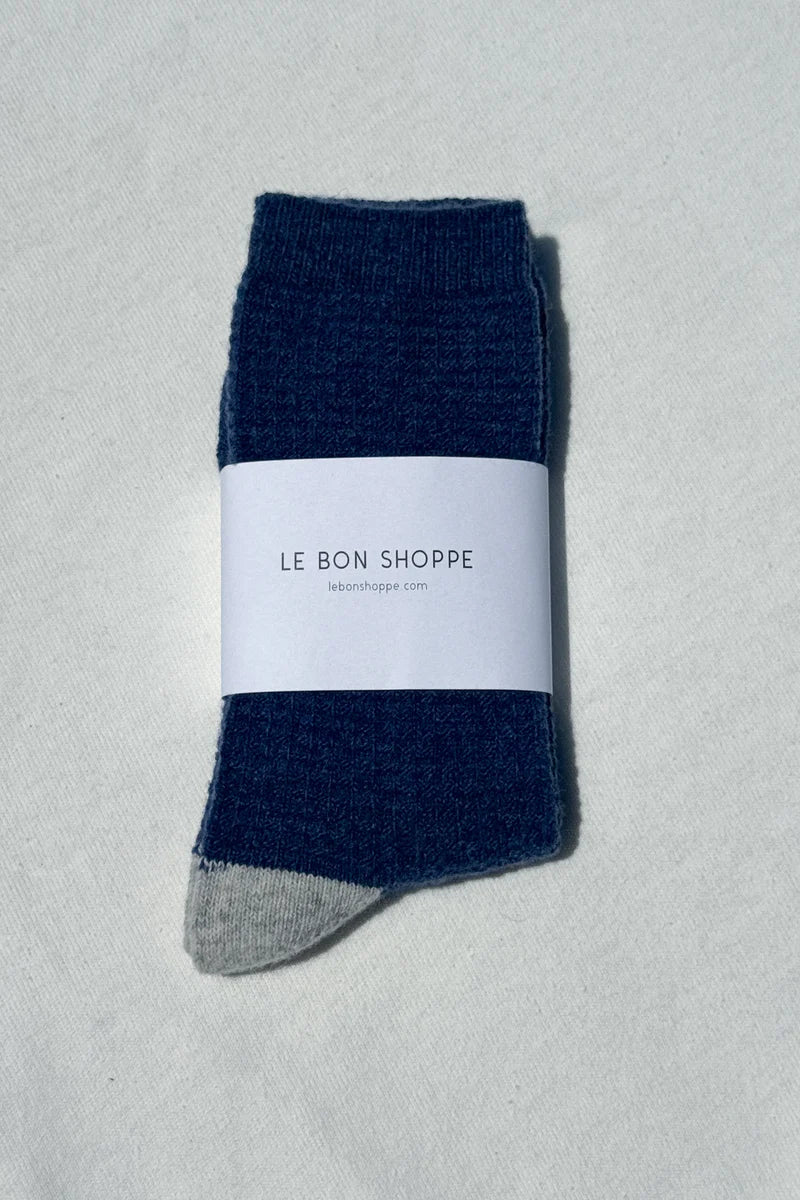 Le Bon Shoppe warm wool stone denim blue waffled socks grey toe | Pipe and Row Seattle