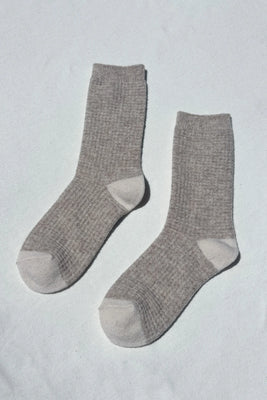 Le Bon Shoppe warm wool stone grey waffled socks cream toe | Pipe and Row