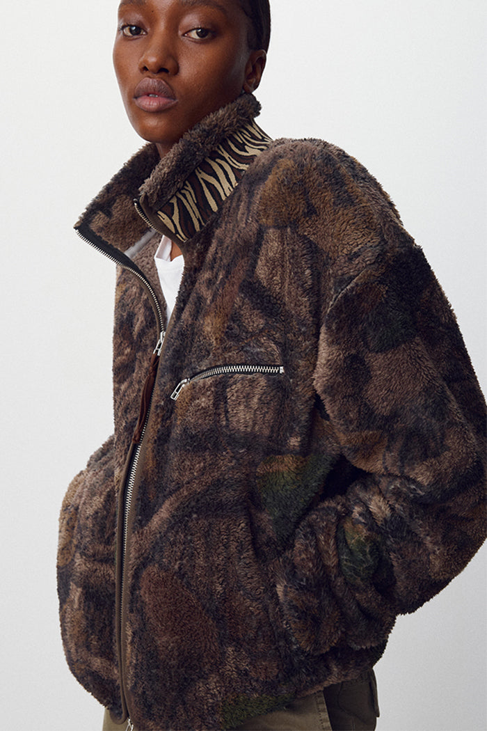 Tonywack leaf camo printed fleece zip jacket | BD34CJ19 PIPE AND ROW